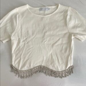 White Beaded Fringe Top White Top with Diamond | Concert / Festival Sparkle